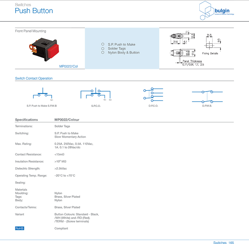 MP0012系列前面板安裝按鈕開關功能 MP0012系列前面板安裝按鈕開關功能