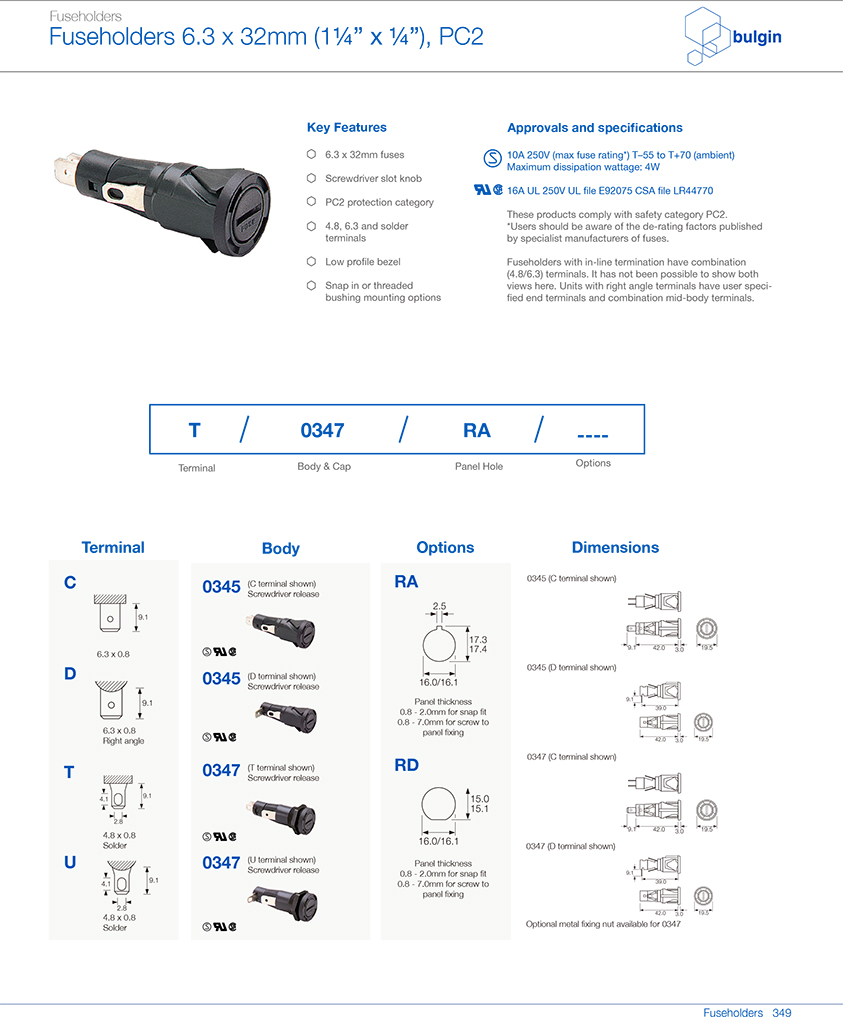 防觸電保護類別0345保險絲座選型 防觸電保護類別0345保險絲座選型