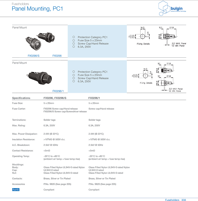 FX0296-S保險絲座選型 FX0296-S保險絲座選型